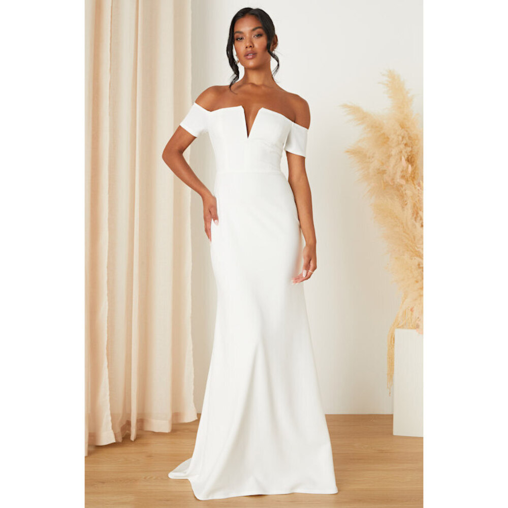 Lulus Loveliest Aura White Off-the-shoulder Mermaid Maxi Dress - Size XS